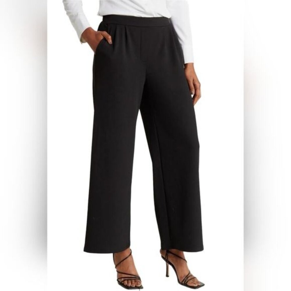 Halogen black wide leg elastic waist slacks XS